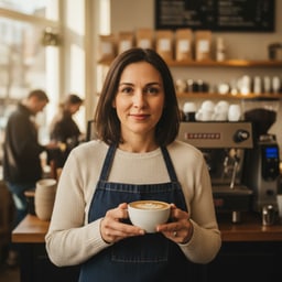 Portrait of Anya M., café owner in London